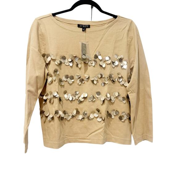 J. Crew Mariner Jersey Long-Sleeve T-Shirt Embellishment Light Khaki S NWT - Picture 4 of 12